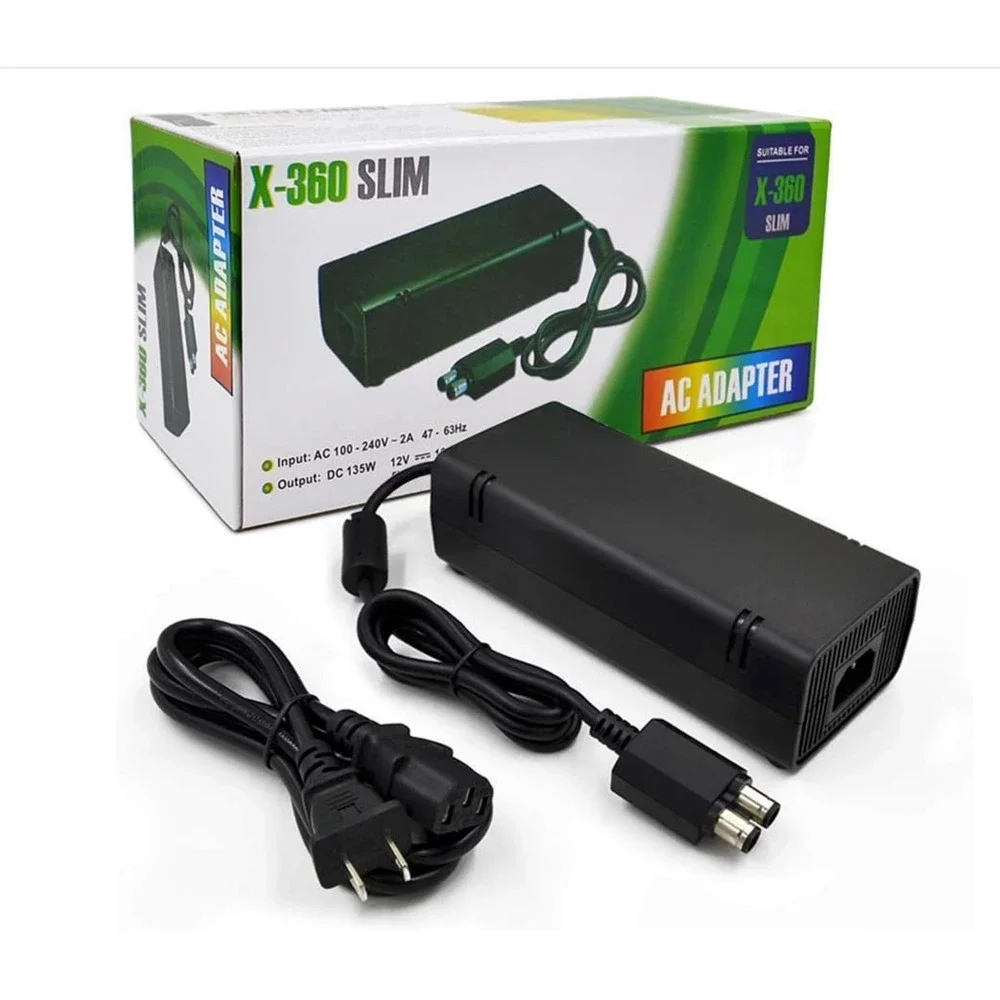Xbox 360 Slim AC Adapter Power Supply Brick 135W Replacement Cable Cord
